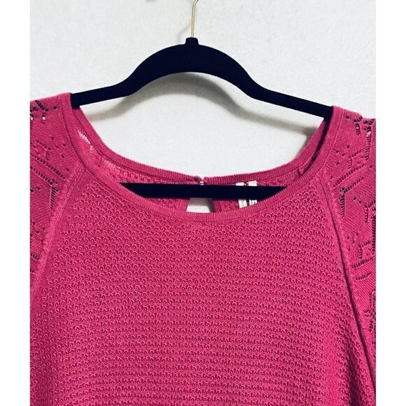 Anthropologie Sweater Womens Small Pointelle Knit 3/4 Sleeve Pink Cotton Boho - Picture 3 of 9